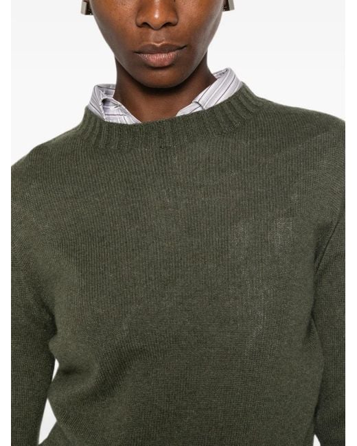 Aragona Green Long-Sleeve Ribbed-Trim Sweater