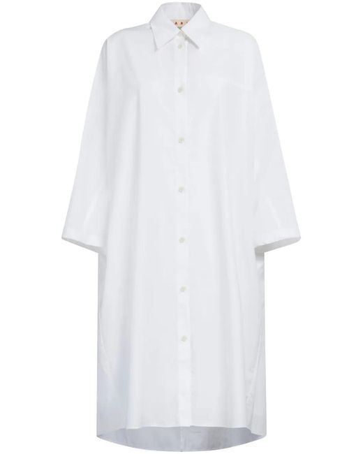 Marni White Long-Sleeved Cotton Shirtdress