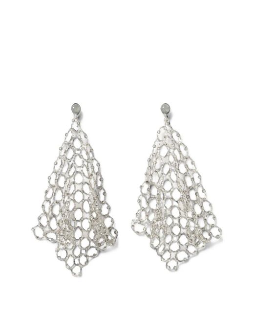 Emporio Armani White Beaded Mesh Earrings