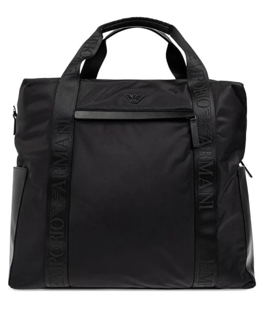 Bolso shopper con placa del logo Emporio Armani de hombre de color Black