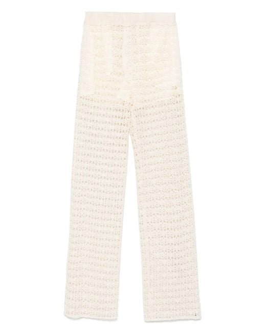 Alysi White Macramé High-Waisted Trousers