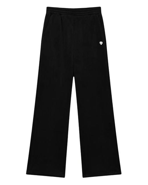 Chocoolate Black Heart-Emblem Ribbed Trousers