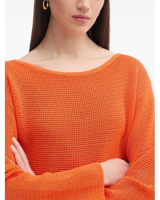 Patrizia Pepe Orange Beaded Fringe-Trim Mesh Top