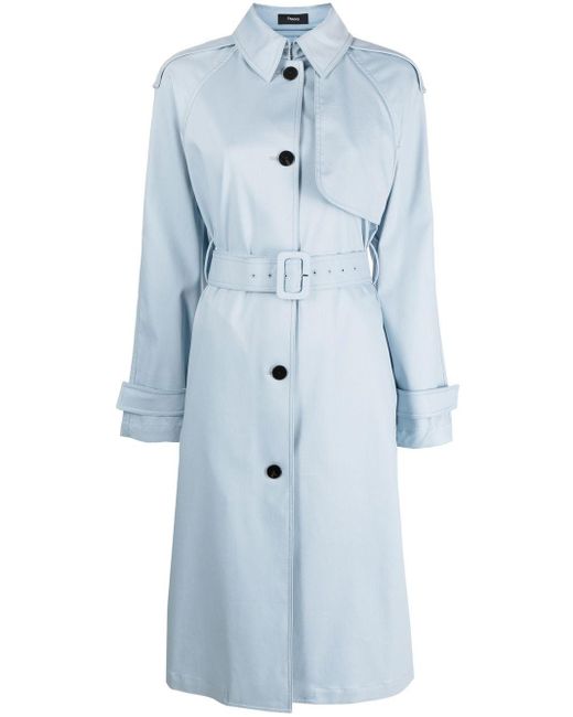 Theory Single-breasted Belted Trench Coat in Blue | Lyst