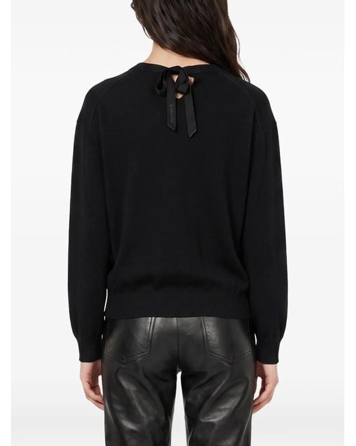 Lanvin Black Bow-Detail V-Neck Sweater