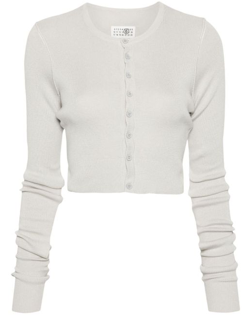 MM6 by Maison Martin Margiela White Knitted Cropped Cardigan