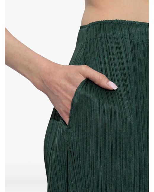 Pleats Please Issey Miyake Green Plissé-Effect Trousers