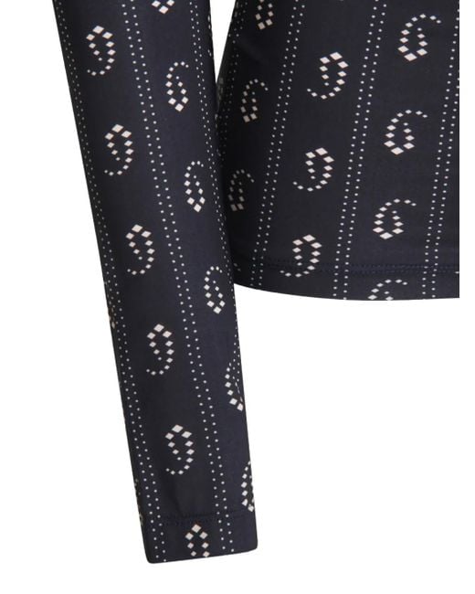 Tory Burch Black Geometric-Print Turtleneck Top