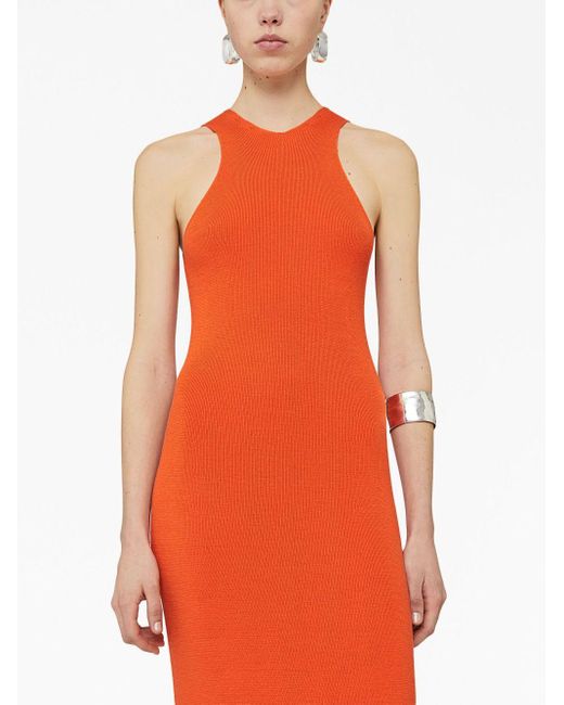 Jil Sander Orange Ribbed-knit Cut-out Dress