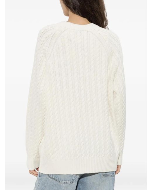 KENZO White Cable-Knit Embroidered-Logo Cardigan