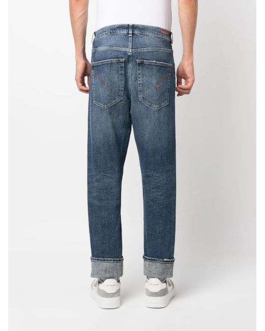 Dondup Blue Logo-Patch Straight-Leg Jeans for men