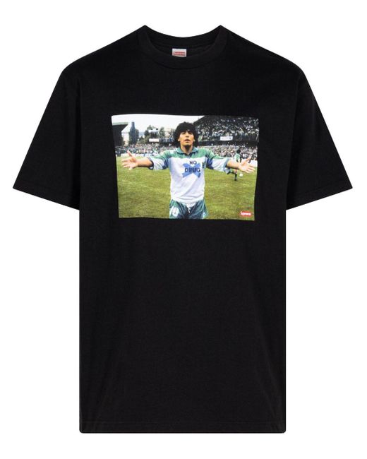 Supreme Black Maradona T-Shirt mit Foto-Print