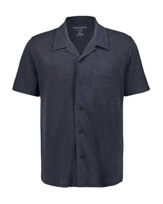 Majestic Filatures Blue Short-Sleeved Button-Up Shirt for men