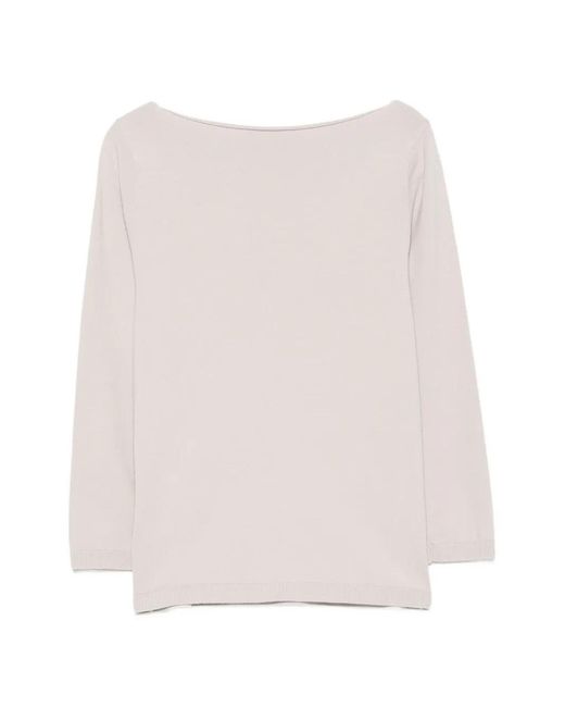 Alpha Studio White Boat-Neck Sweater