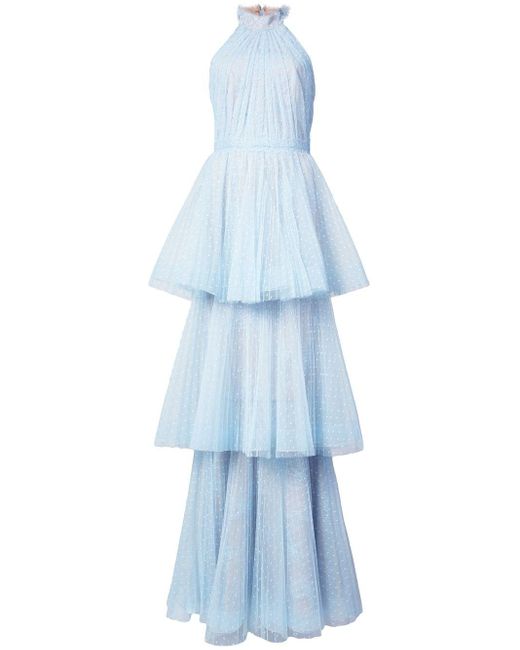 Marchesa notte Blue Tiered Tulle Halter Gown