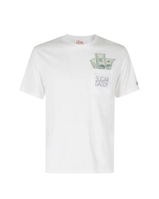 Mc2 Saint Barth White Austin Embroidered-Pocket T-Shirt for men
