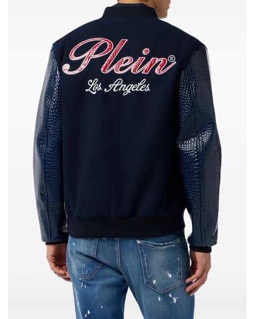 Philipp Plein Blue Logo-Detail Bomber Jacket for men