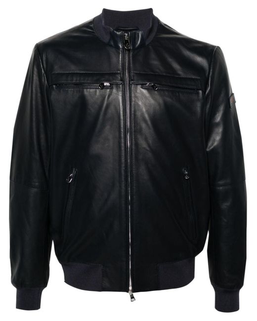 Peuterey Black Zip-up Leather Bomber Jacket for men