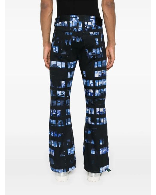 Off-White c/o Virgil Abloh Blue Windows-Print Flared Jeans for men