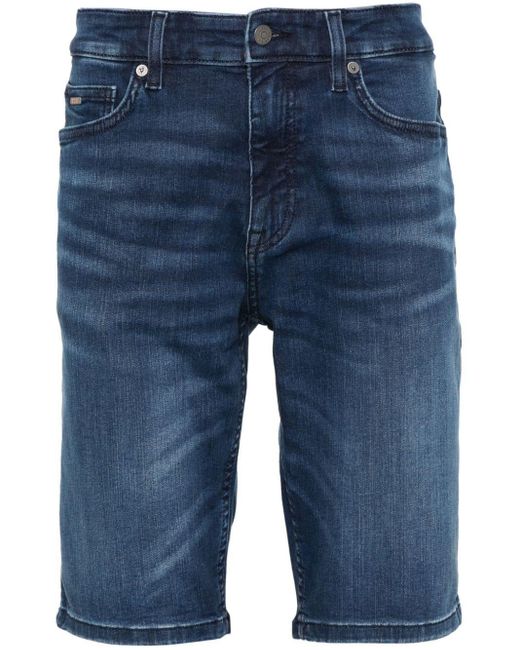 Pantalones vaqueros cortos con placa del logo Boss de hombre de color Blue
