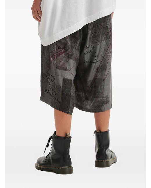 Y's Yohji Yamamoto Gray Newspaper-Print Wide-Leg Trousers