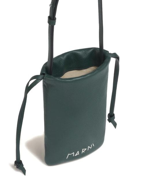 Marni Green Drawstring Logo-Embroidery Pouch for men