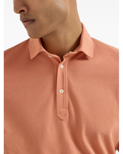 Brunello Cucinelli Orange Button-Fastening Short-Sleeve Polo Shirt for men