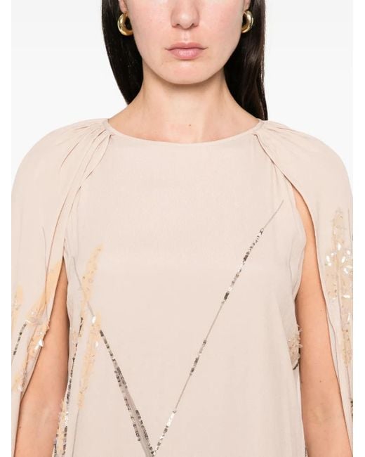 BERNADETTE Natural Minnie Embroidered Cape Maxi Dress