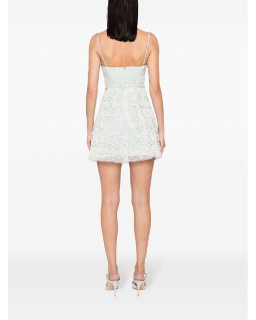 Self-Portrait White Short Lace Dress With Sweetheart Neckline