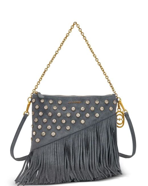 La Carrie Gray Night Edition Crystal-Embellished Fringed Shoulder Bag