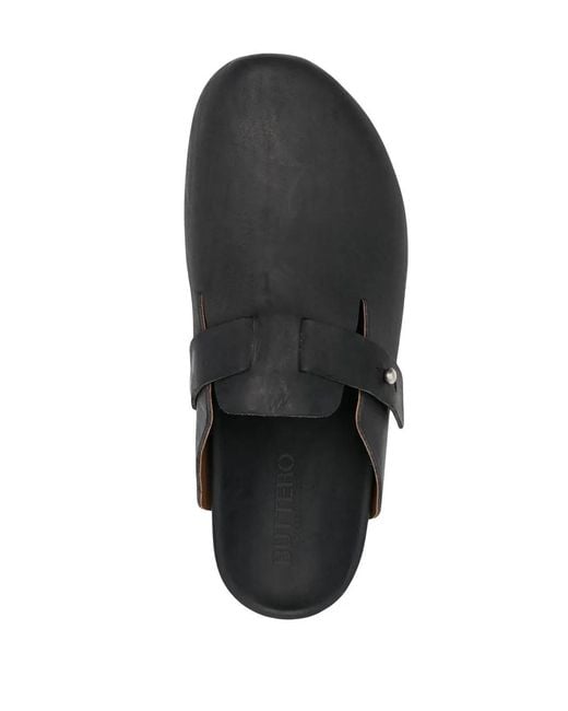 Buttero Black Slip-On Leather Clog Sandals for men