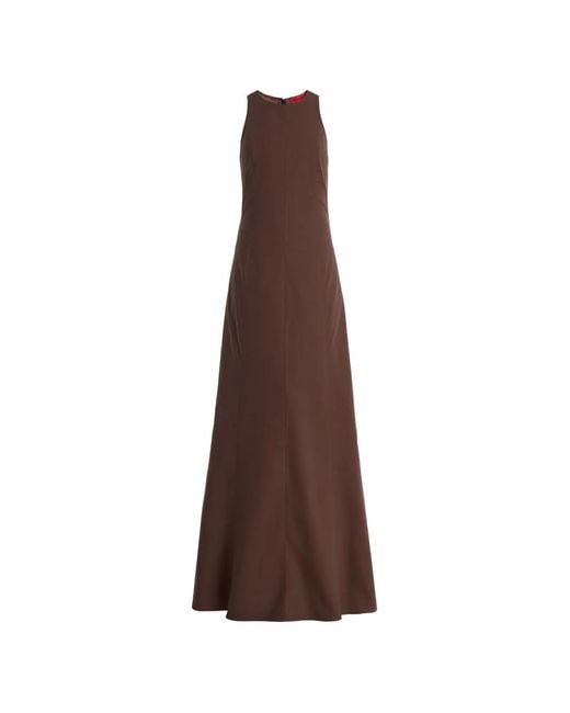Thelatest Brown Sleeveless Panelled Maxi Dress