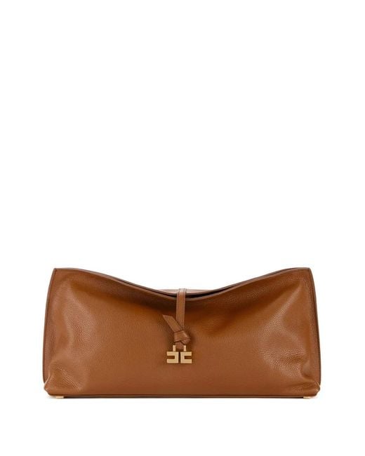 Elisabetta Franchi Brown Leather Clutch Bag