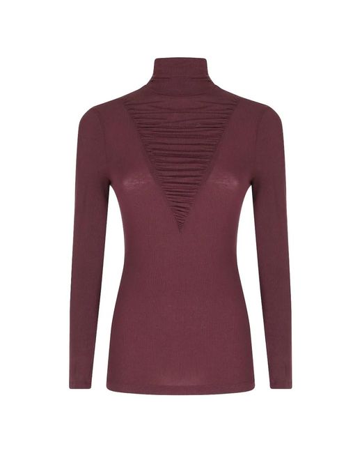 Nissa Purple Lyocell Wool-Blend Turtleneck Top