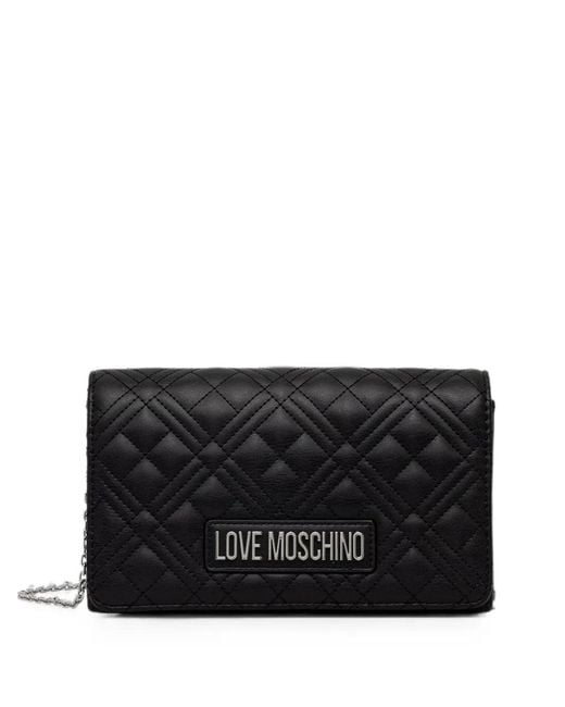 Love Moschino Black Logo-Lettering Quilted Crossbody Bag