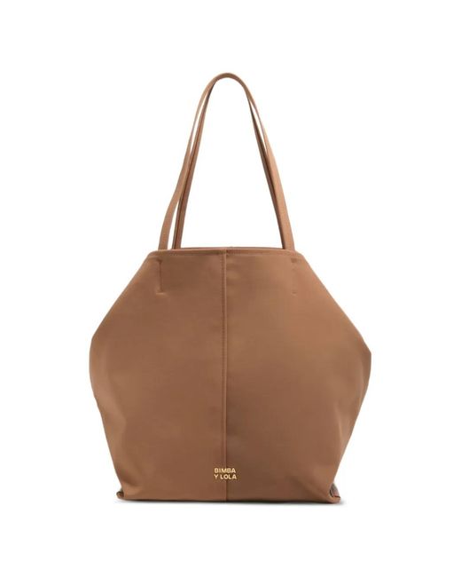 Bimba Y Lola Brown Large Logo-Plaque Shoulder Bag