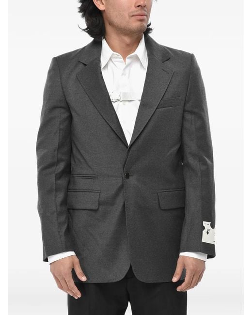 Off-White c/o Virgil Abloh Gray Single-Breasted Logo-Patch Blazer for men
