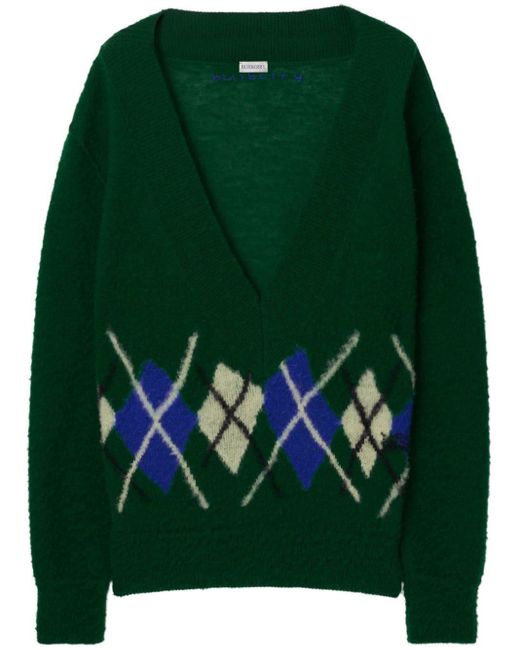 Burberry Green Argyle-knit Wool Jumper for men