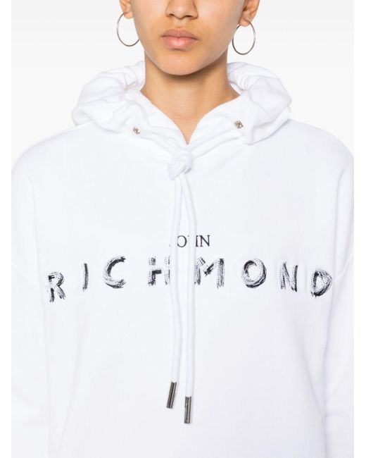 John Richmond Blue Logo-embroidered Cotton Hoodie