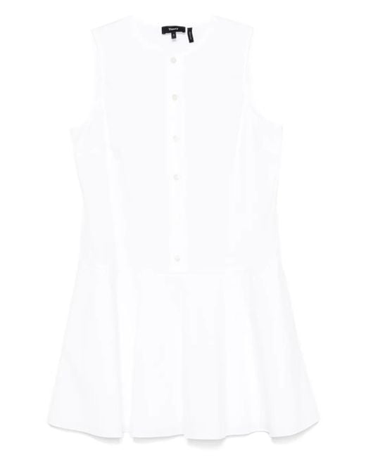 Theory White Flared Linen Blend Mini Dress