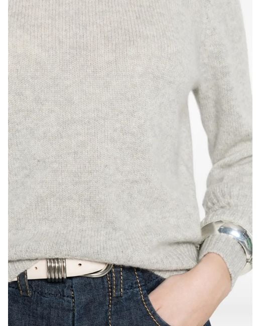 Allude White Round-Neck Cashmere Sweater