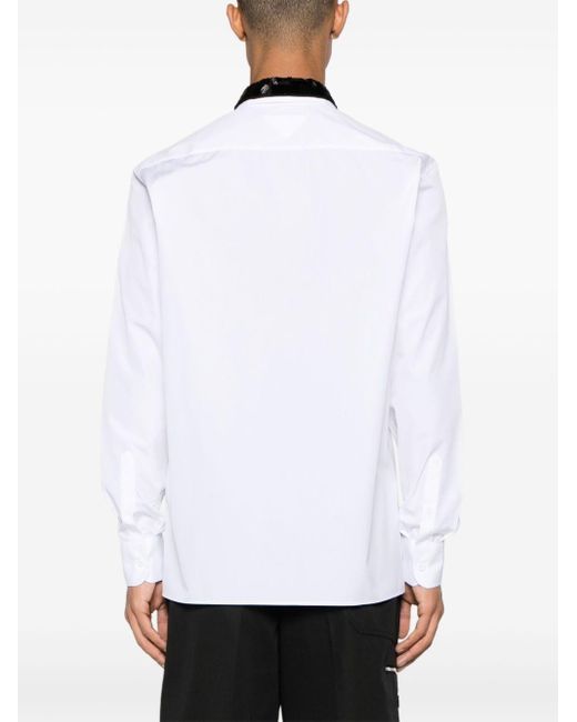 Prada White Beaded-collar Cotton Shirt for men