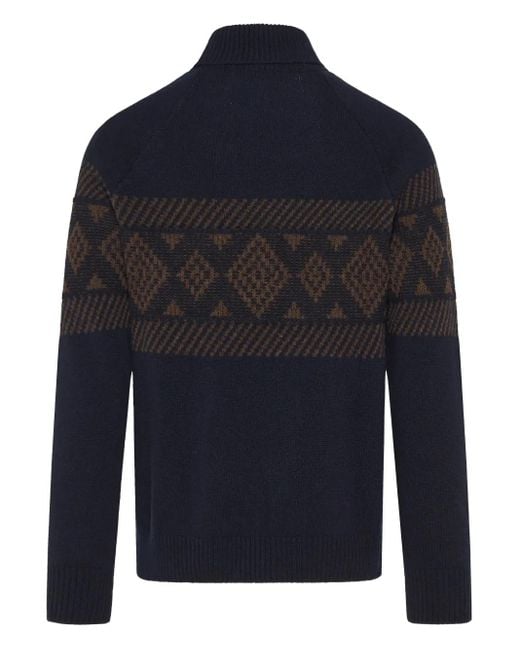 Barba Napoli Blue Patterned Turtleneck Sweater for men