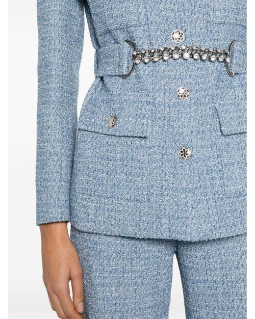 Maje Blue Belted-waist Tweed Jacket