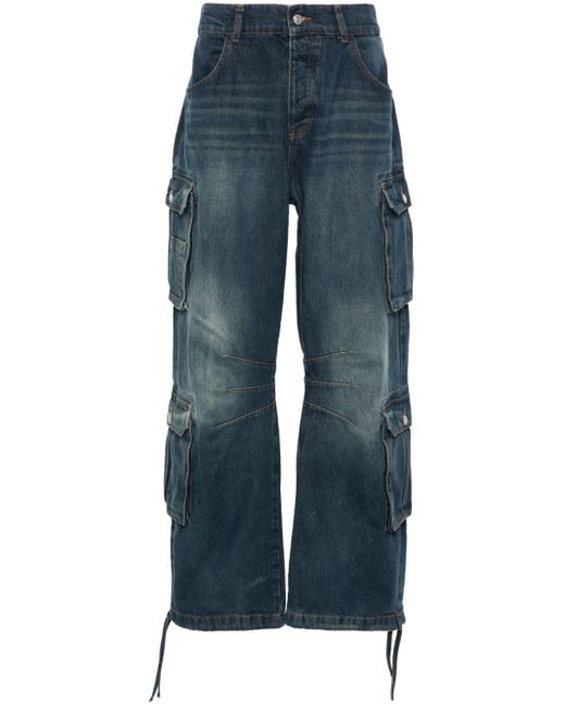 M I S B H V Blue Dirt Bath Wide-leg Cargo Jeans for men