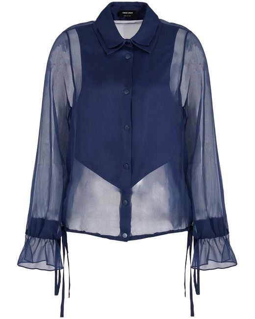 Giorgio Armani Blue Semi-Sheer Silk Blouse