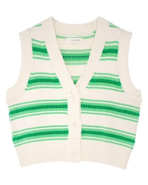 Chinti & Parker Green Striped Cotton Knitted Vest