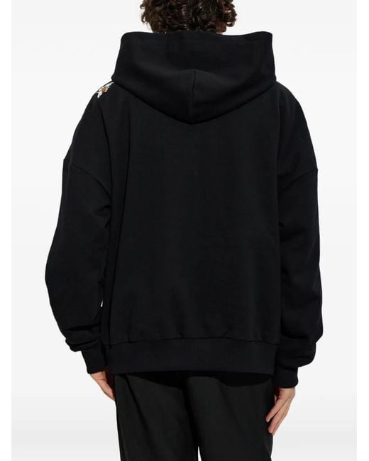 Balmain Black Appliqué-Embellished Cotton Hoodie for men