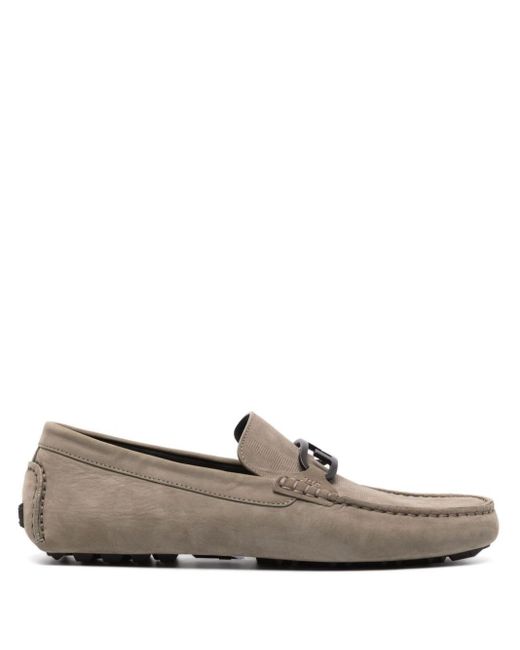 Fendi Gray O'lock Leather Loafers for men