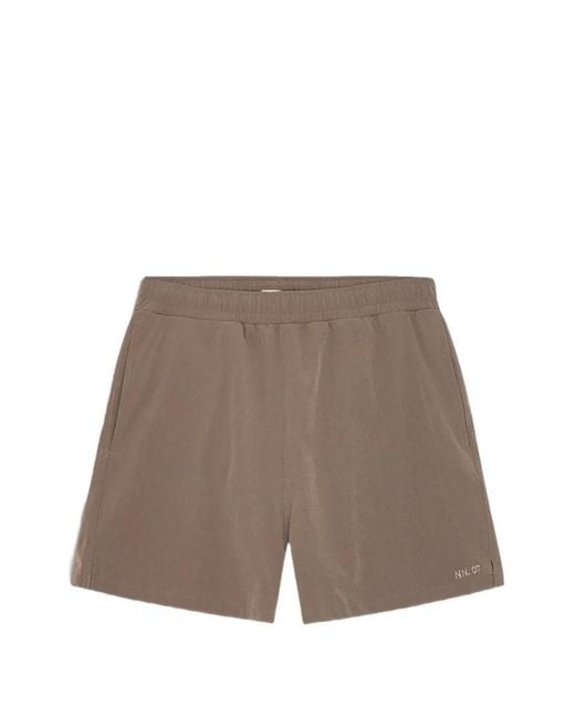 NN07 Brown Elasticated Embroidery Shorts for men